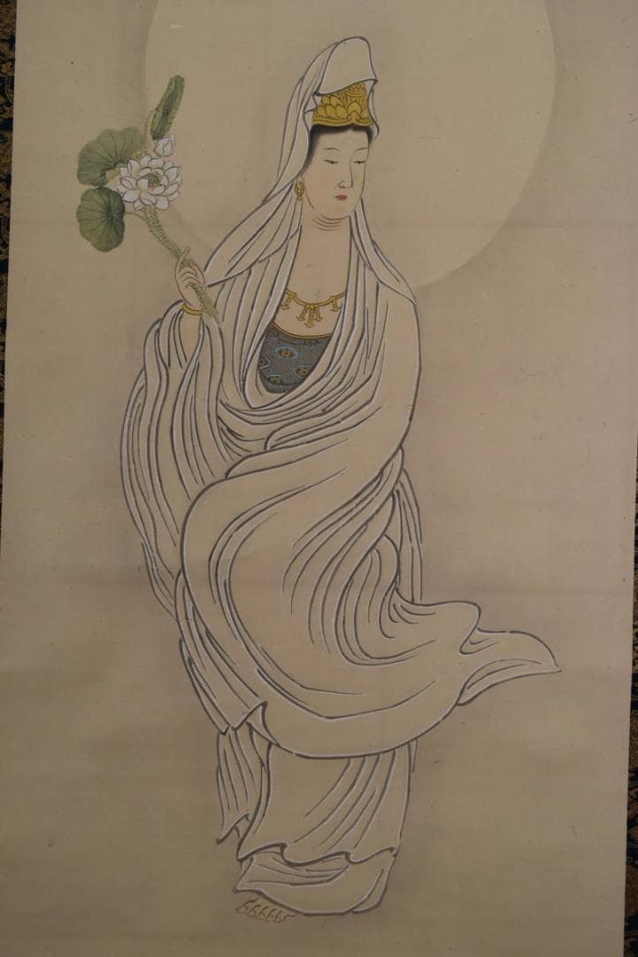 【真作】春芳/観音図ＮＯ-2、1/掛軸☆宝船☆AB-313