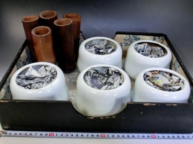 火入れ●5個セット 白磁 灰入り 煙草盆 灰器 竹筒 古民具 時代物 骨董品■