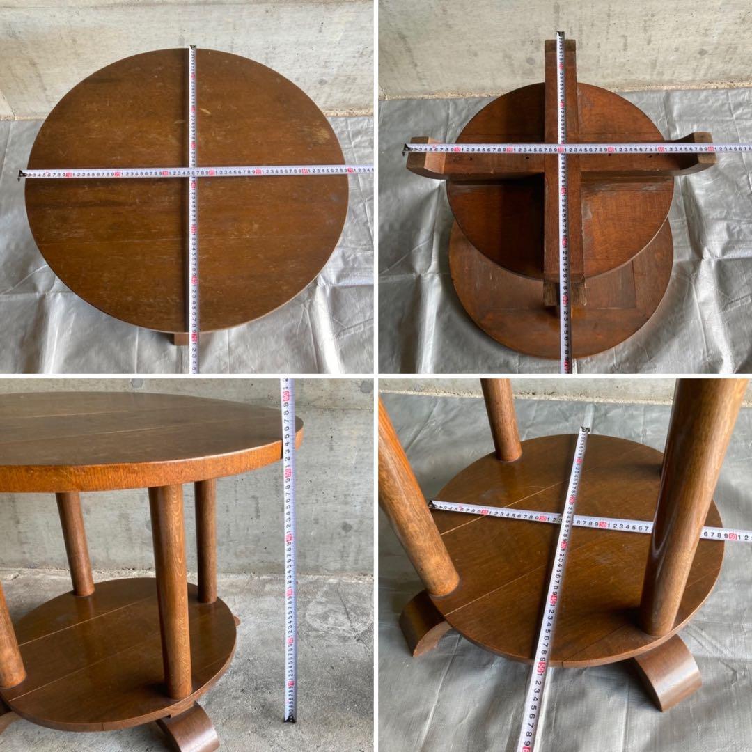 古い味のあるセンターテーブル カフェ 机 飾り台 丸型 木製 レトロ ビンテージ