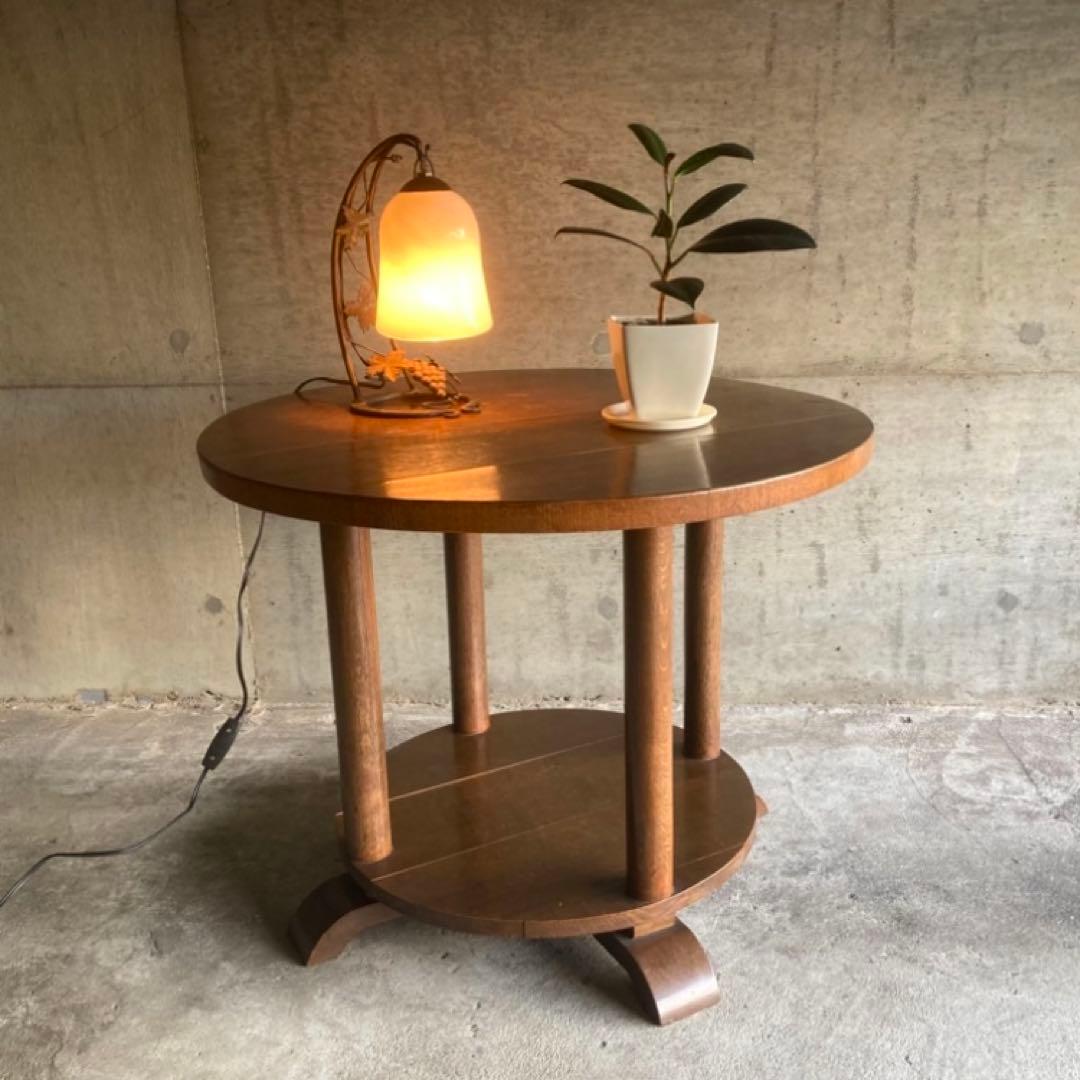 古い味のあるセンターテーブル カフェ 机 飾り台 丸型 木製 レトロ ビンテージ