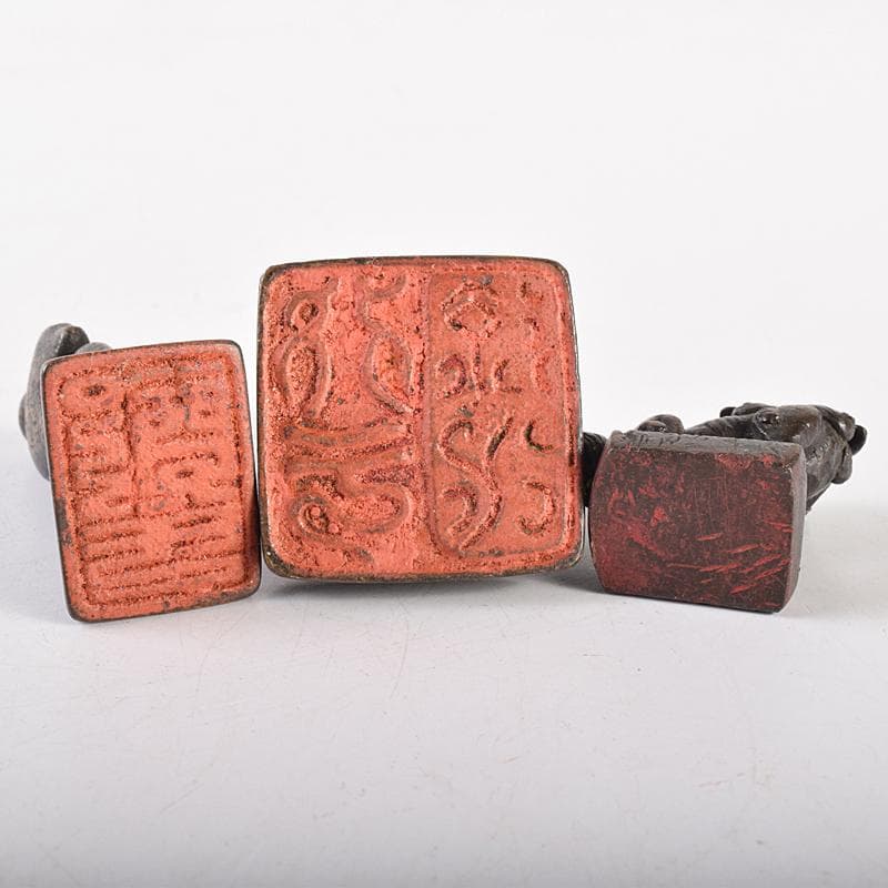 中国　古銅宣徳銅　篆刻　人物摘　獅子摘など　印材　5点まとめて　G　R7651