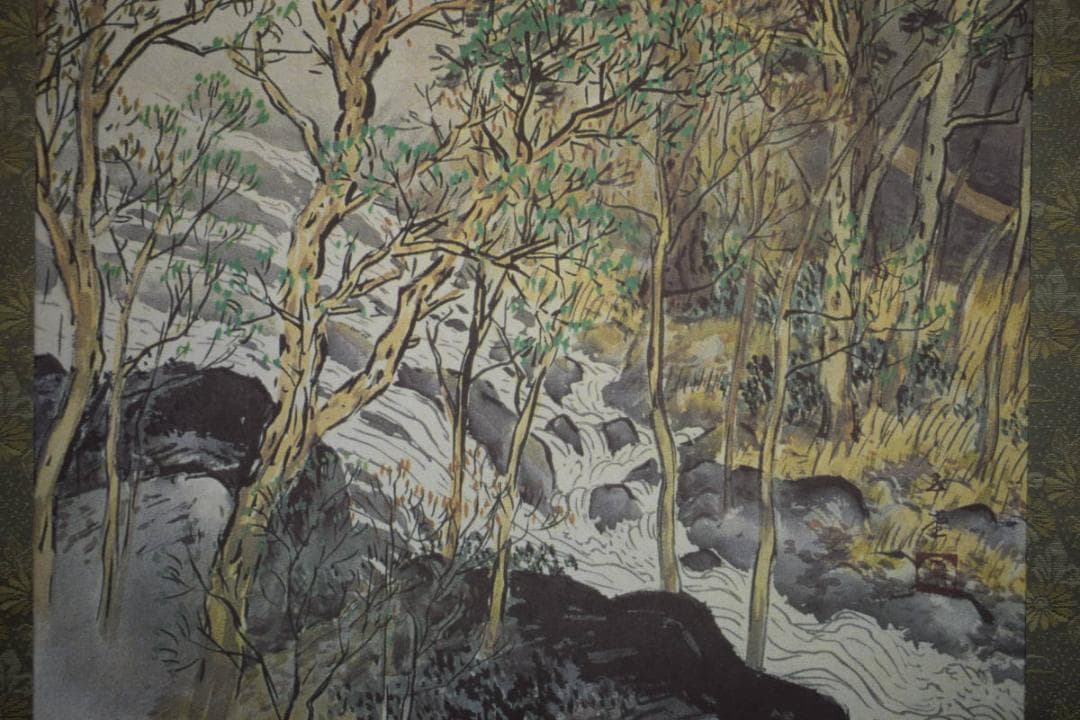 複製/川合玉堂/渓村春信/工芸/桐共箱付/布袋屋掛軸HH-362