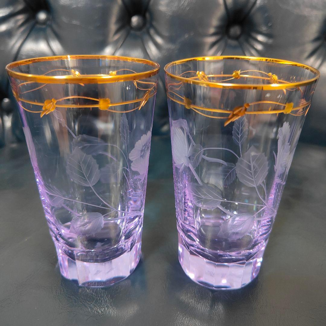 【希少色】MOSER モーゼル パウラ グラス ペア 花模様 金彩