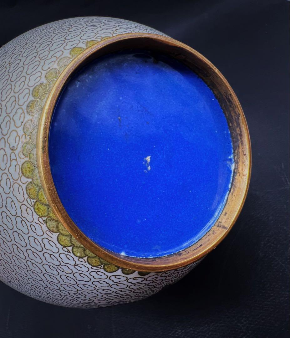 中國美術 古玩 景泰藍 七宝焼 超大博古紋茶入 茶筒 茶道具 高さ20.5cm