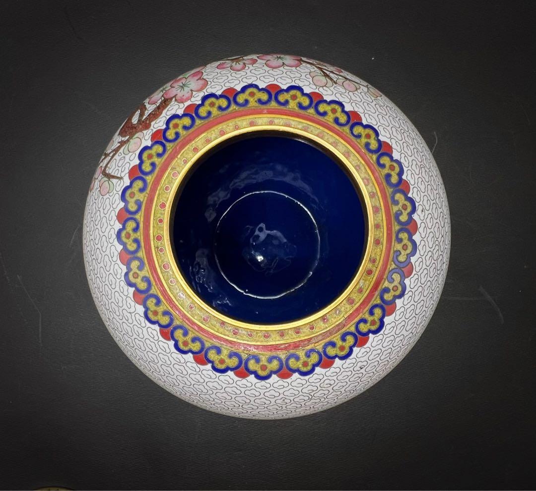 中國美術 古玩 景泰藍 七宝焼 超大博古紋茶入 茶筒 茶道具 高さ20.5cm