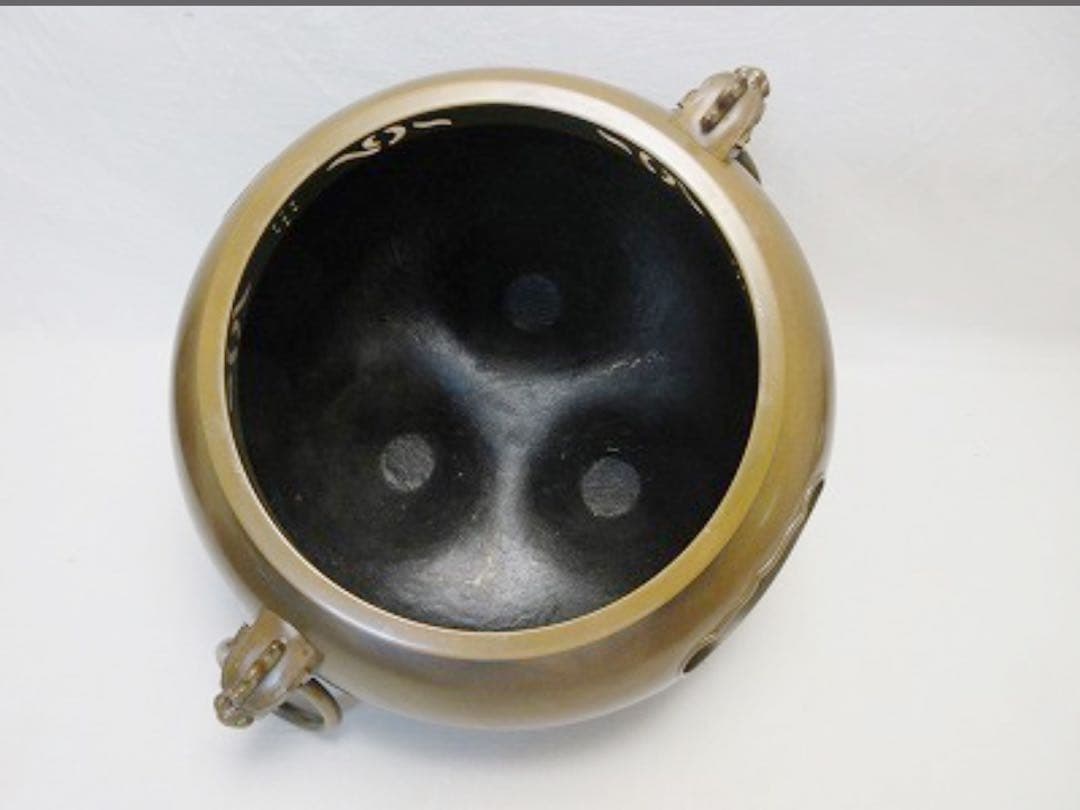 ほぼ未使用 茶道具 人間国宝 釜師敬典作 唐銅鬼面風炉 丸釜添 野々田電熱器