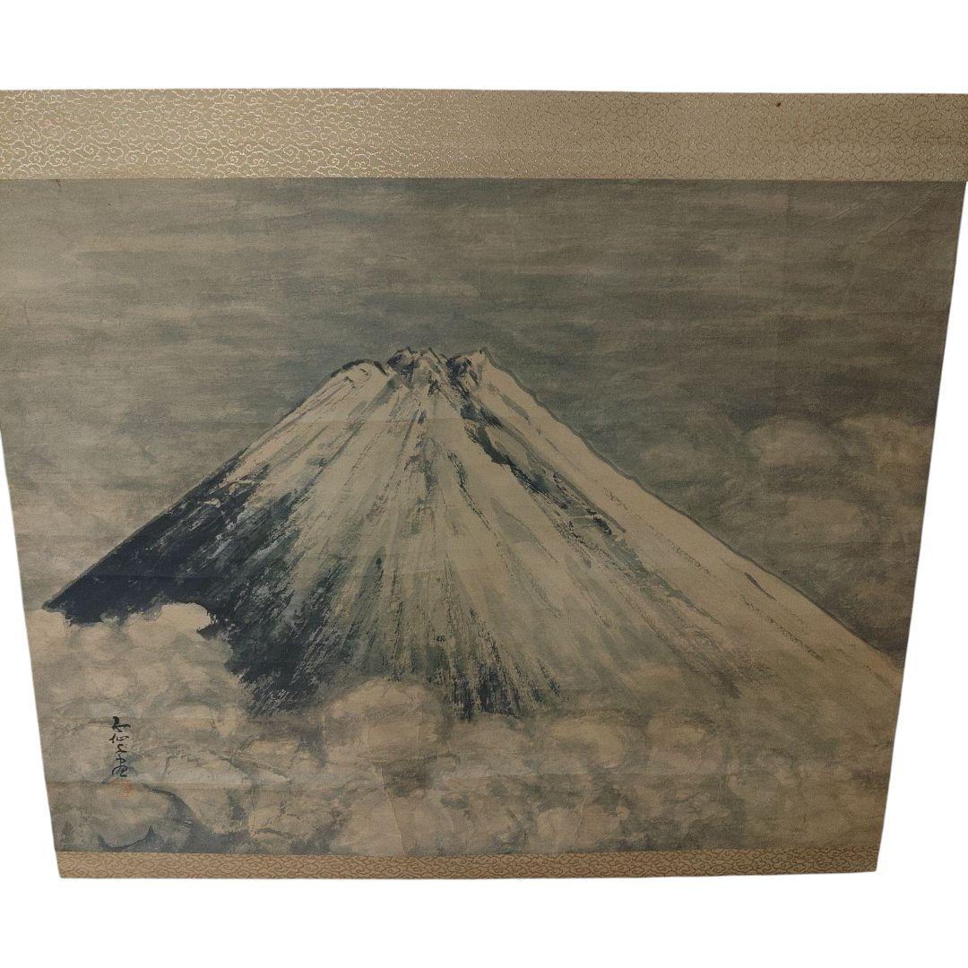紙本　越後　高橋五仙子　富士山　水墨画　掛軸