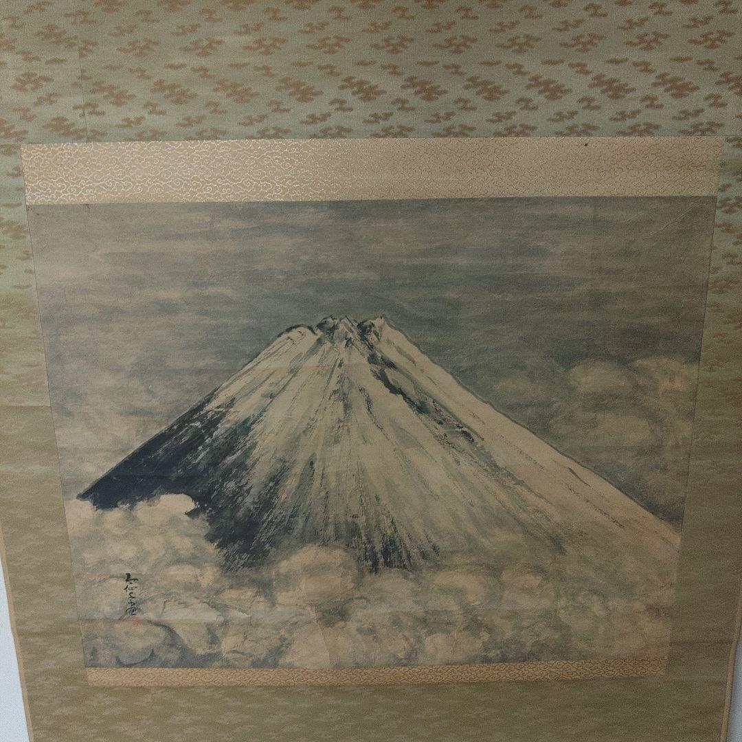 紙本　越後　高橋五仙子　富士山　水墨画　掛軸