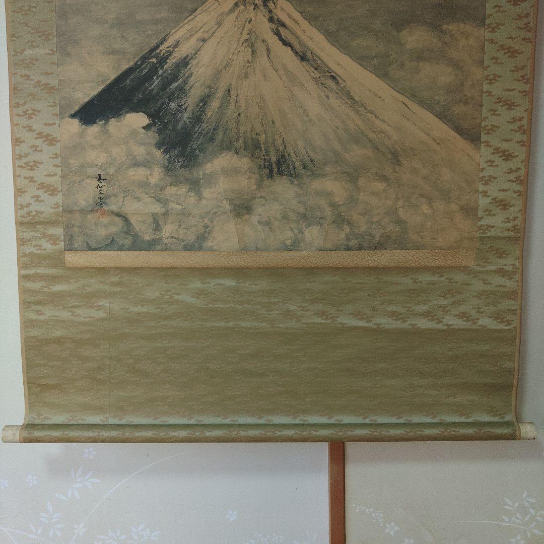 紙本　越後　高橋五仙子　富士山　水墨画　掛軸
