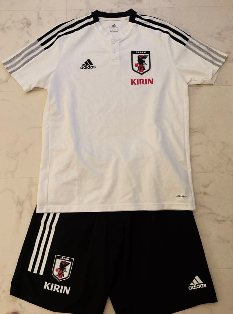 【JFA支給】adidas 日本代表 襟なしポロシャツ上下実使用、非売品