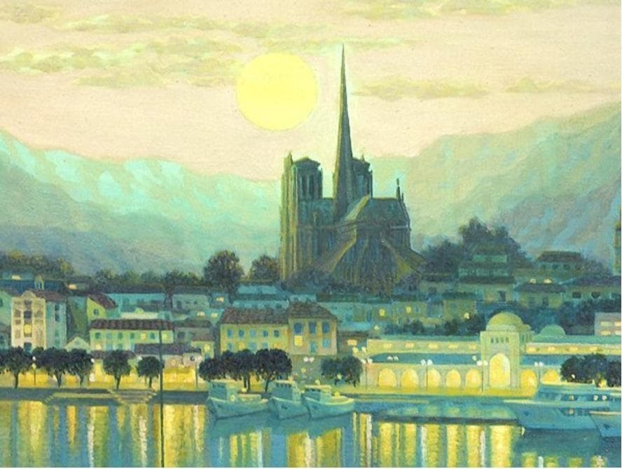 真作保証　川島未雷　「ヨーロッパ風景」　油彩　40号大作　一点もの