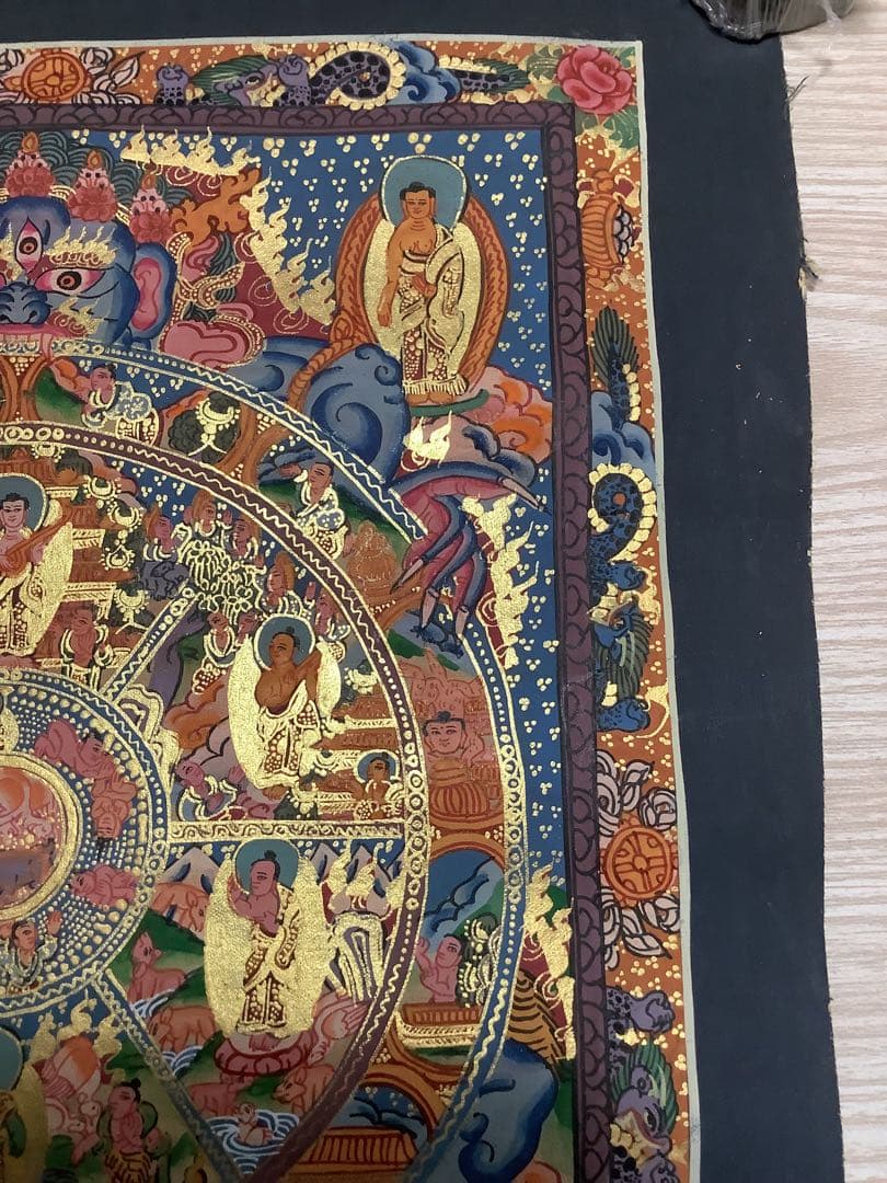 《 チベット密教　新品　1点物 》 手描き　曼荼羅　仏陀　六道輪廻　仏教　c2