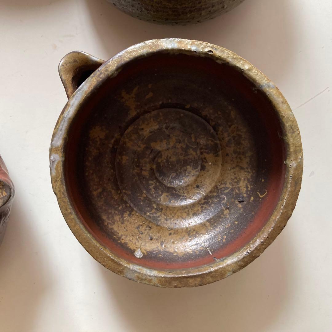 原田拾六　備前焼　向付　５客　共箱、陶歴、共布も５枚　抜群の上り