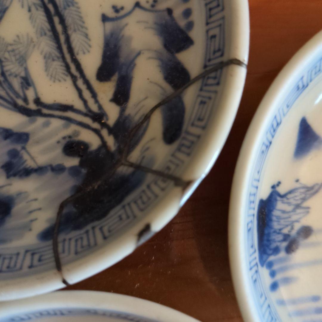 青と白の風景画 陶器皿 5枚セット