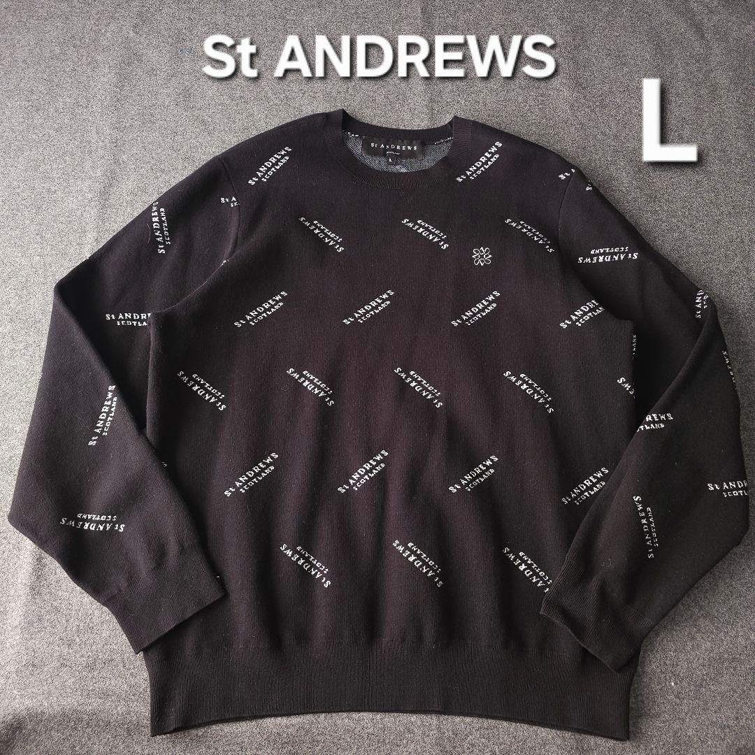 【セントアンドリュース】秋冬 総柄 ロゴネーム 長袖ゴルフニットセーター L