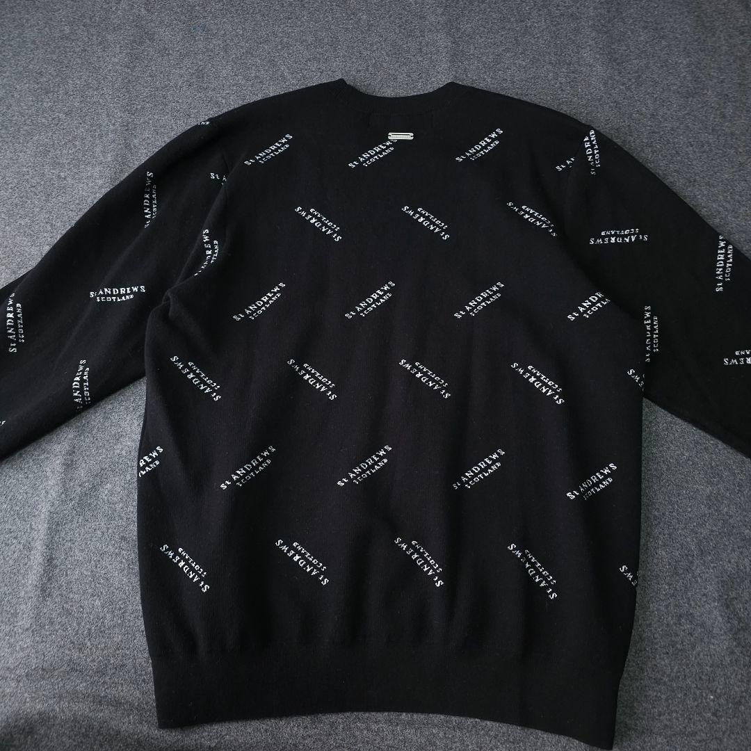 【セントアンドリュース】秋冬 総柄 ロゴネーム 長袖ゴルフニットセーター L