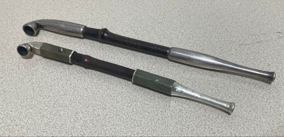 蔵出　江戸　明治金工　純銀　象嵌煙管　雀に菖蒲図　総重量69g