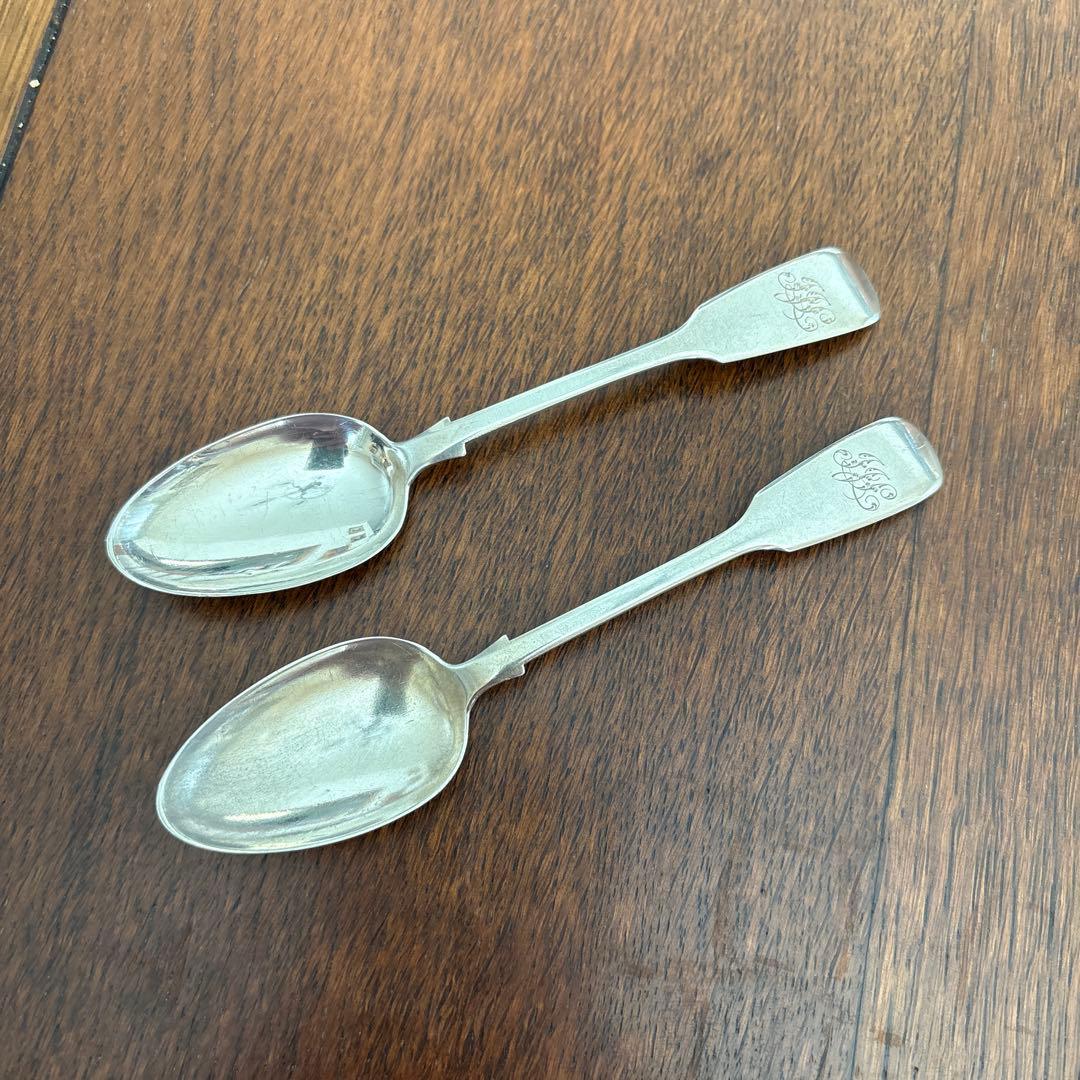 英国アンティーク・ヴィクトリア時代初期 純銀製ティースプーン ２本