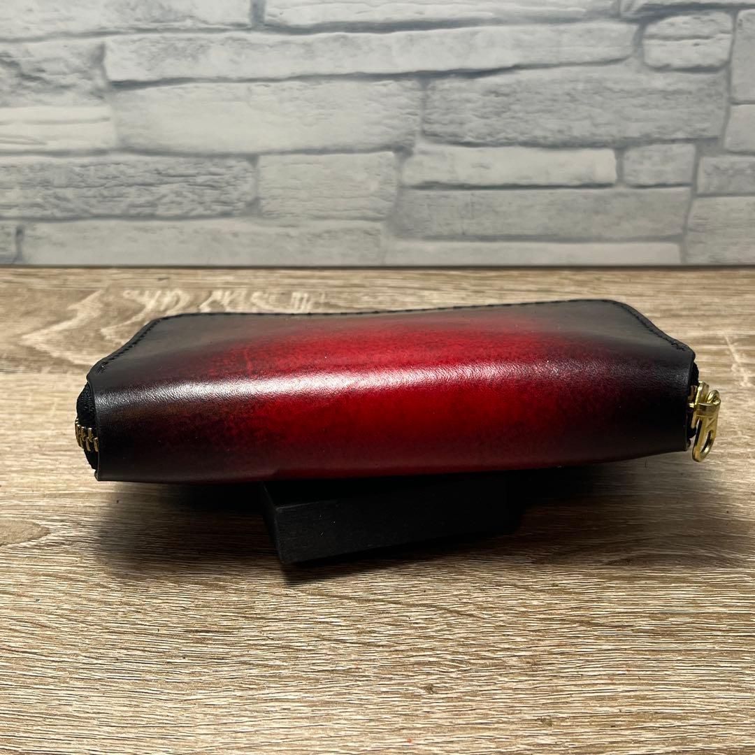 ルアーワレット　本革レザー　手染めアンティークレッド　ハンドメイド　渓流　ミノー