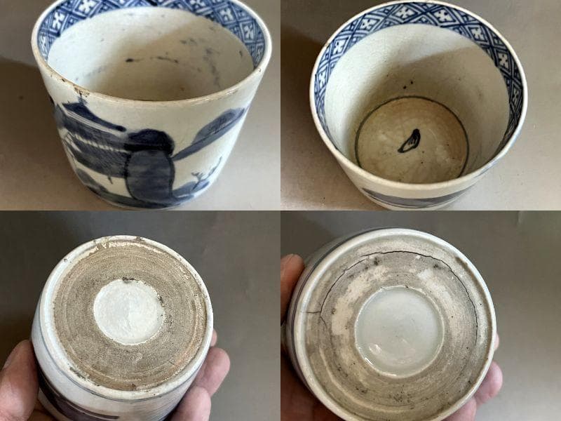 蕎麦猪口●手描きソバチョコ(江戸後期)伊万里染付山里図 15客 酒器時代物骨董■