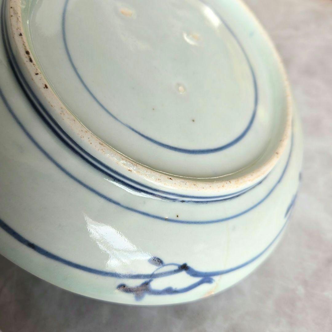 古伊万里　染付六寸皿　江戸時代　型紙摺　コンニャク印判　金直し　金継ぎ　骨董