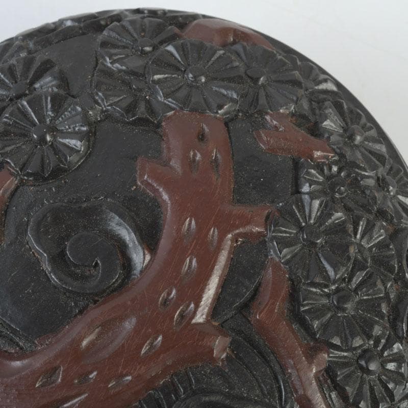 茶道具　鎌倉彫　花木文　香合　時代箱付　V　9611