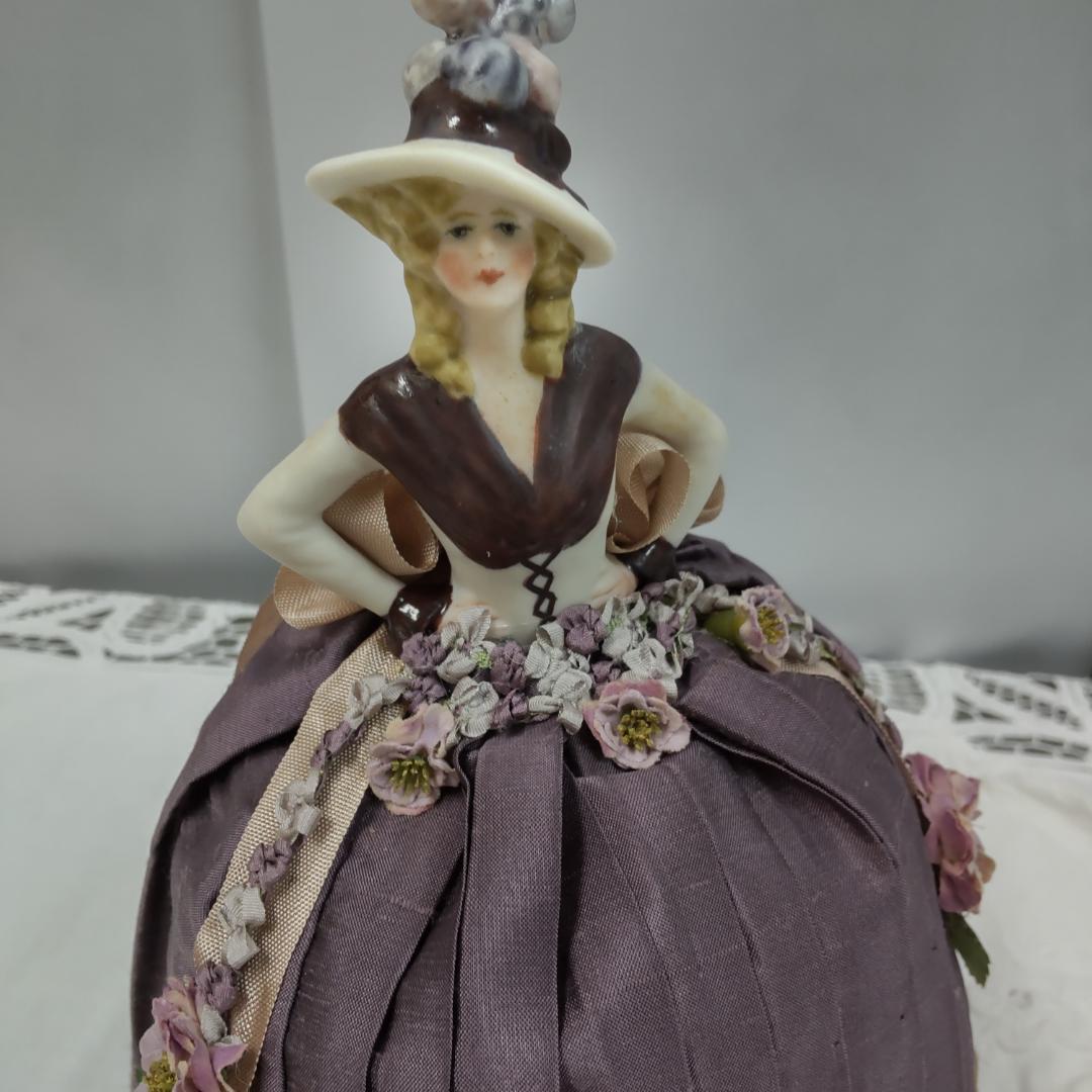 ハーフドール　ピンクッション　バイオレット　アンティーク風
