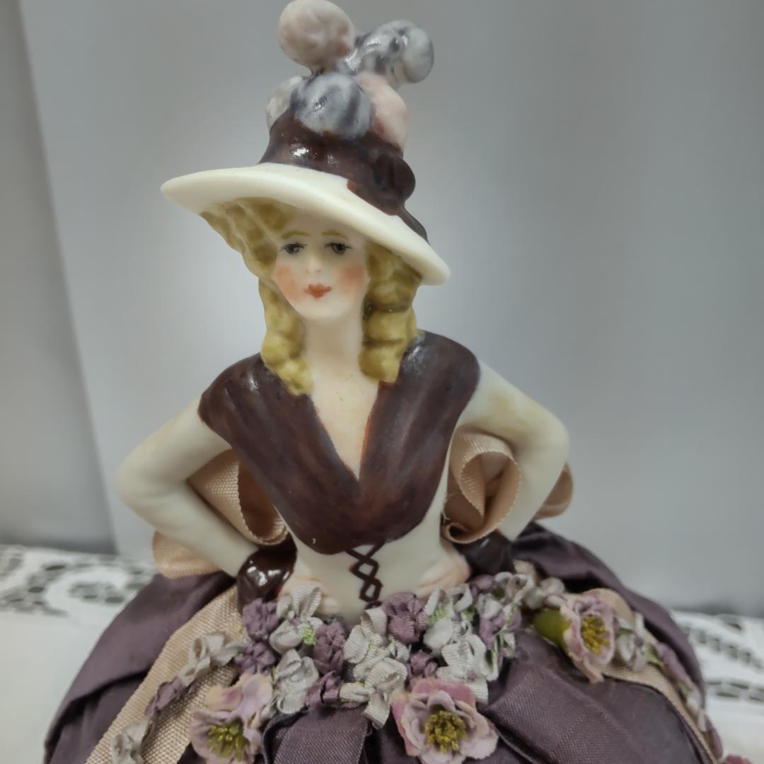 ハーフドール　ピンクッション　バイオレット　アンティーク風