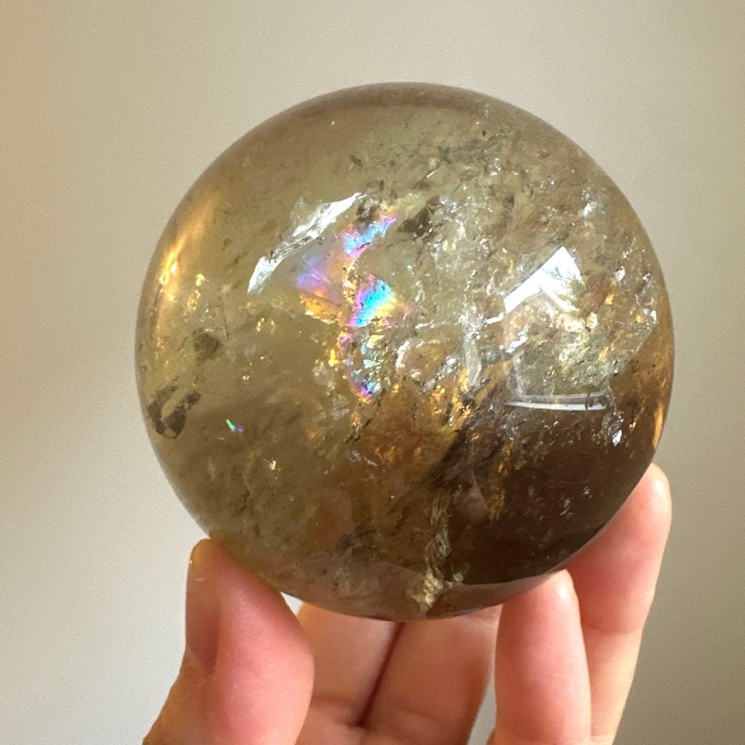 シトリン　スモーキーシトリン　スフィア　6.6㎝　虹　大玉　スモーキー