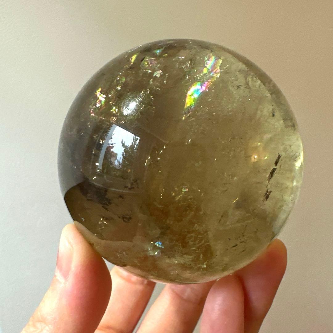 シトリン　スモーキーシトリン　スフィア　6.6㎝　虹　大玉　スモーキー