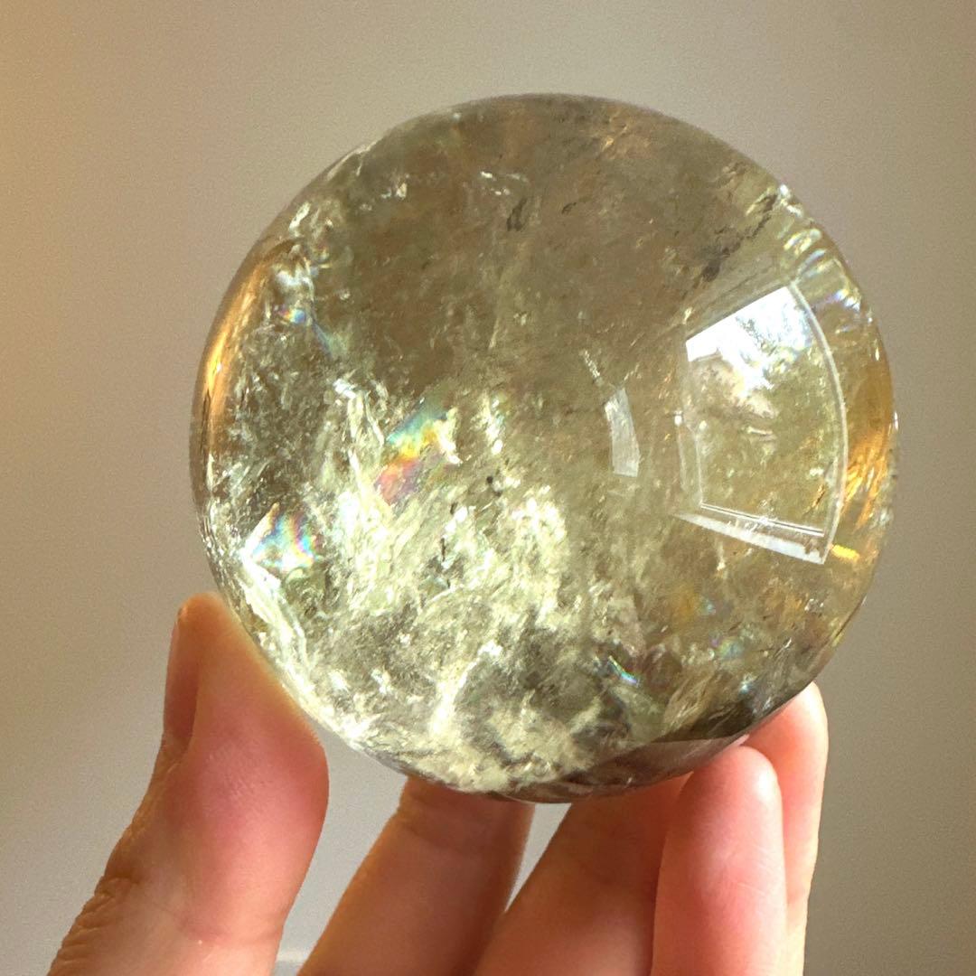 シトリン　スモーキーシトリン　スフィア　6.6㎝　虹　大玉　スモーキー