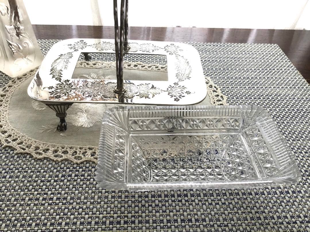 イギリスアンティーク、シルバーとガラスの持ち手付き深皿