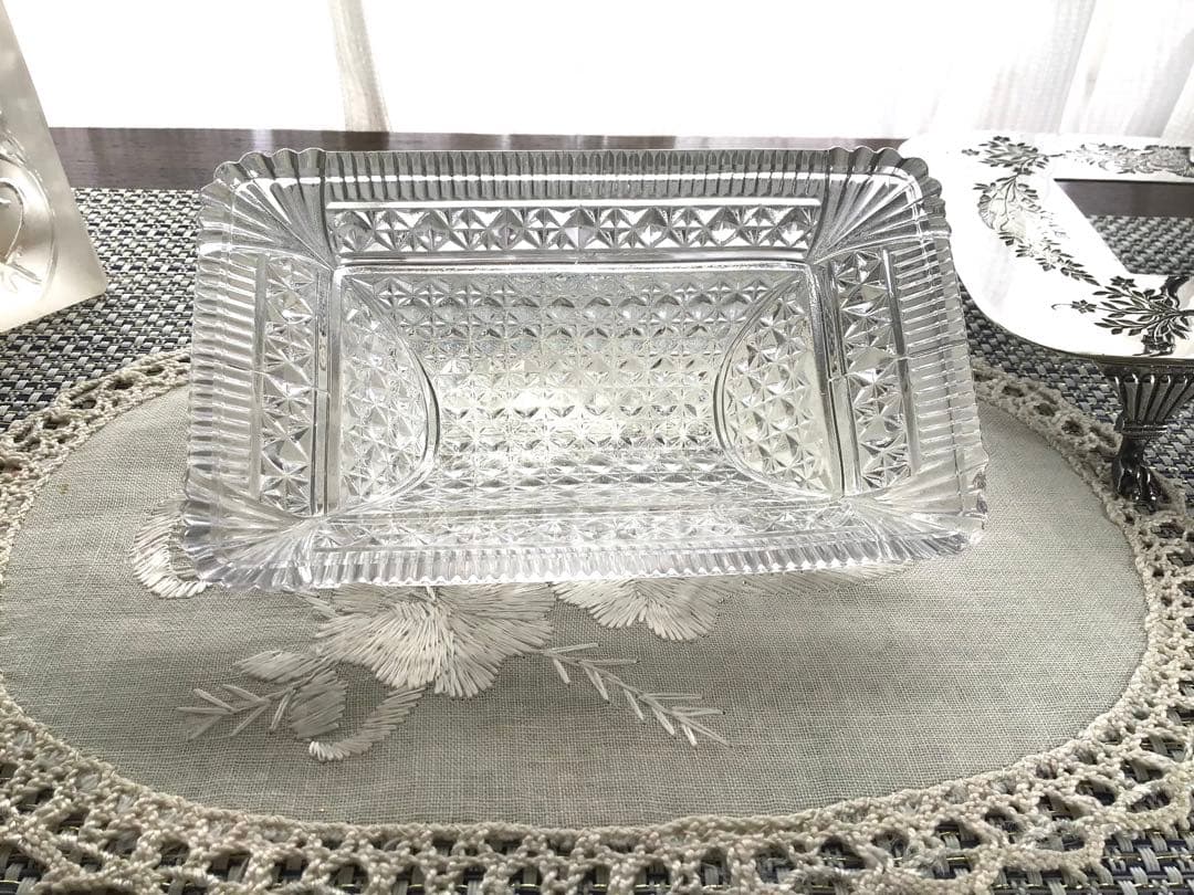 イギリスアンティーク、シルバーとガラスの持ち手付き深皿