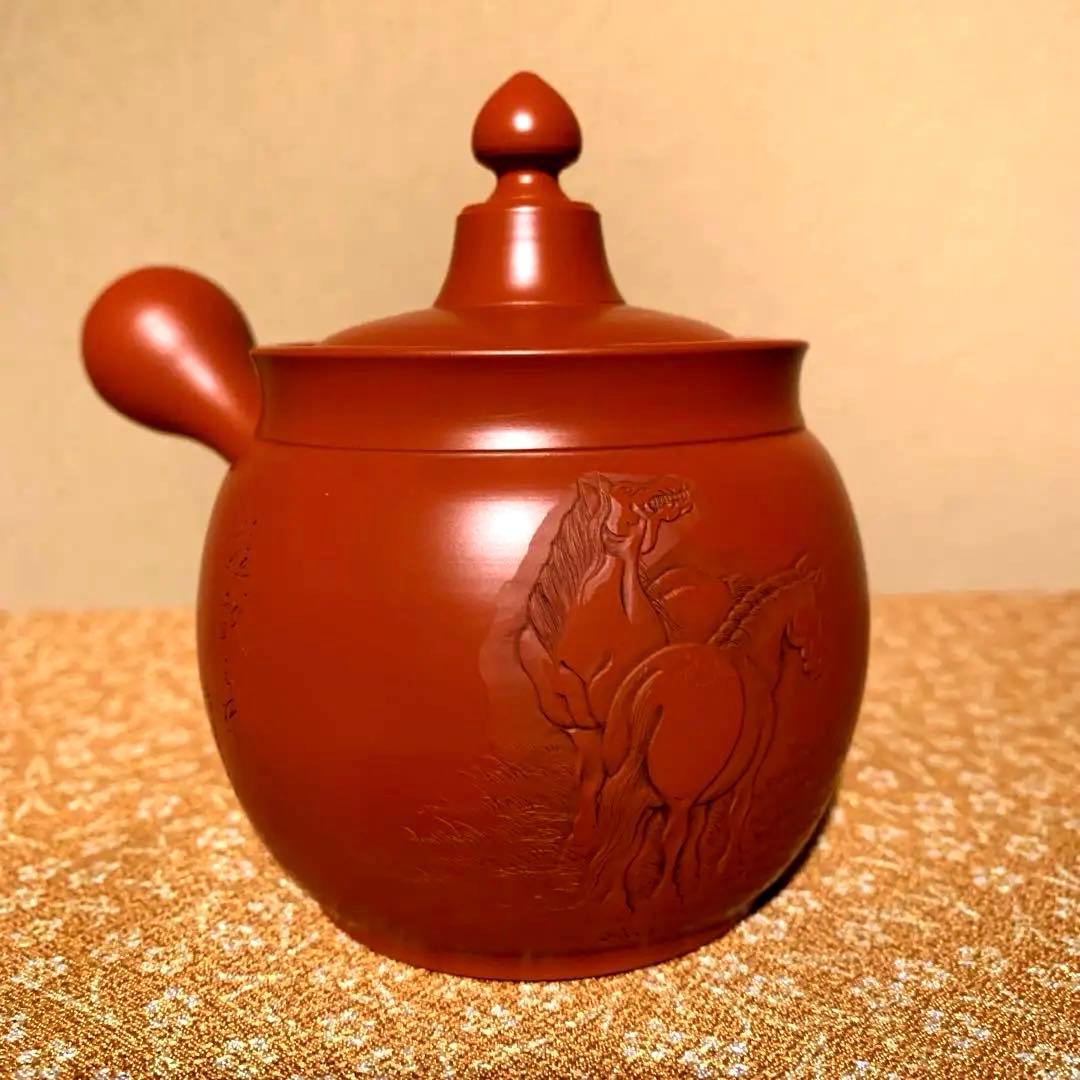 常滑焼急須作家、光影・白道合作、　駿馬の浮彫り。未使用