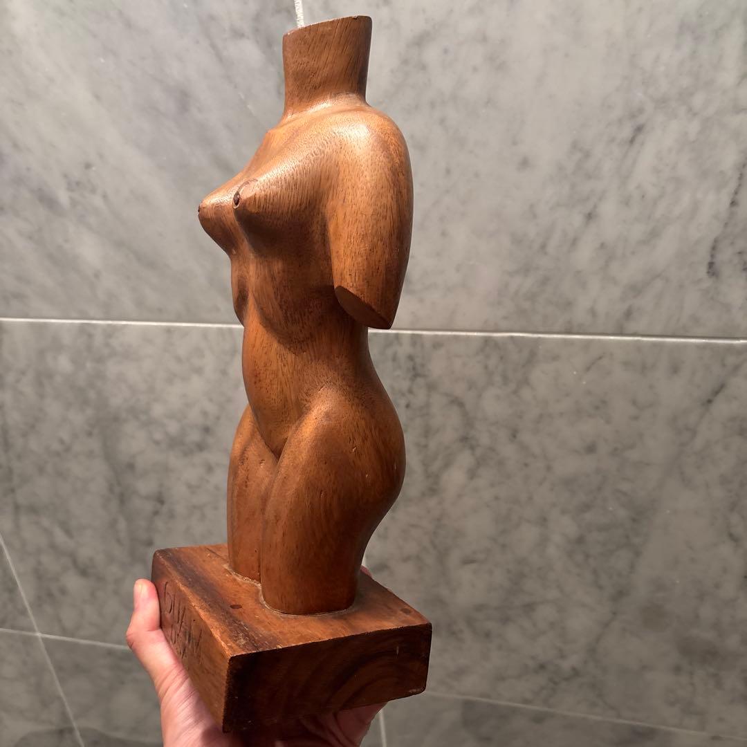 アメリカビンテージ　ミッドセンチュリー生命感のある造形美　裸婦像の木彫り彫刻
