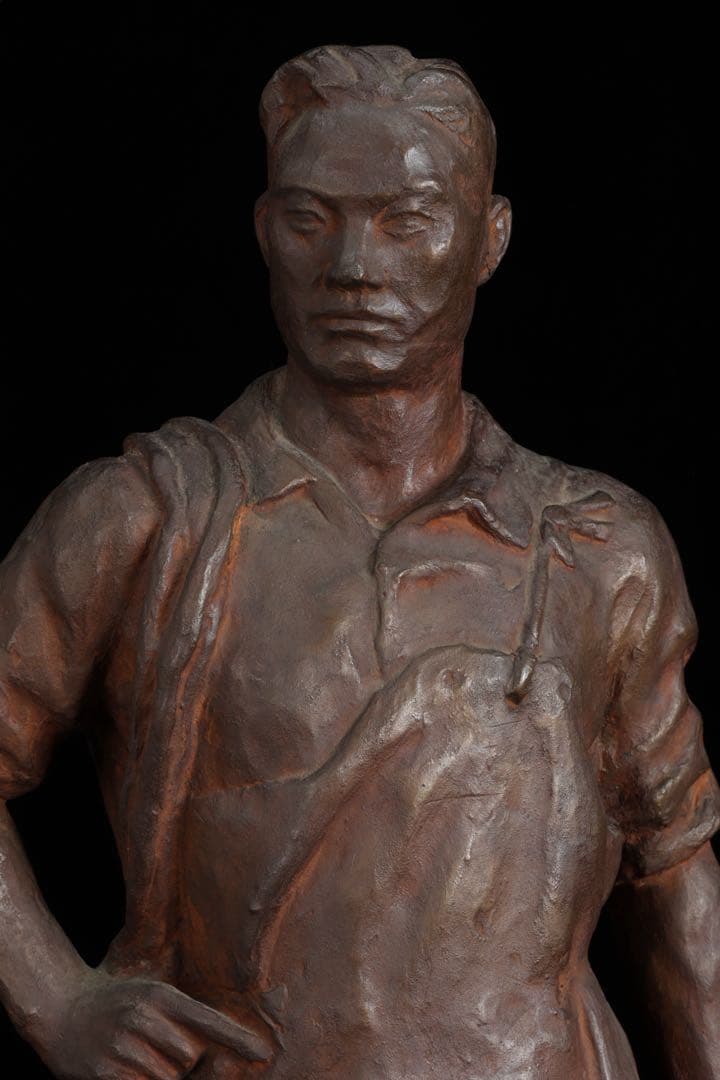 彫刻家【茂木弘次】ブロンズ彫刻 漁師像 男性像 高さ54cm 銅像 骨董 古美術