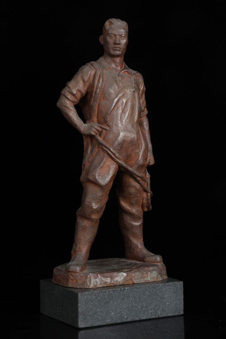 彫刻家【茂木弘次】ブロンズ彫刻 漁師像 男性像 高さ54cm 銅像 骨董 古美術