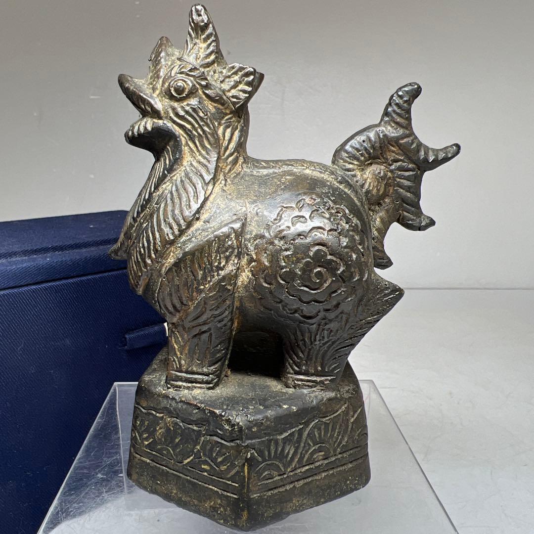 中国古玩古銅鳥置物　ケース付　733g高12.5㎝　東Y7-0702⭐︎2Fトヒオ