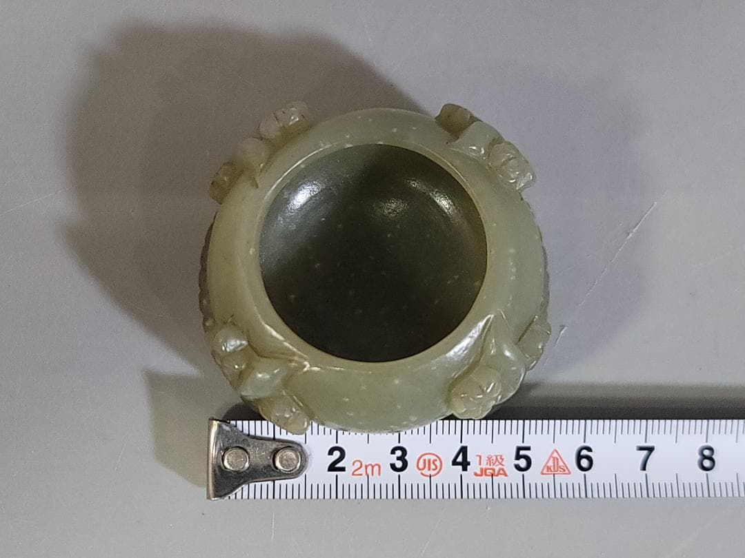 和田玉水孟　幅約6.5㎝　古玉彫刻 花彫紋 細工 書道具 唐物 中国美術 古玩