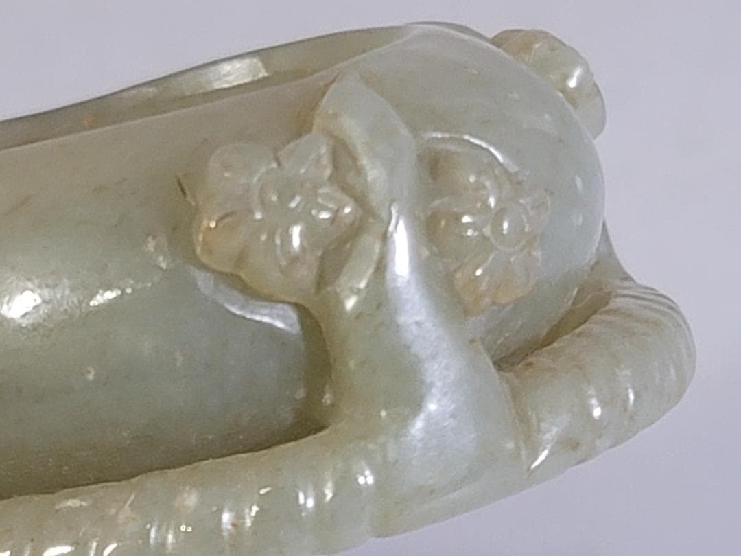 和田玉水孟　幅約6.5㎝　古玉彫刻 花彫紋 細工 書道具 唐物 中国美術 古玩