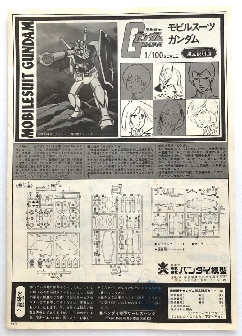 レア初版★機動戦士ガンダム1/100 本体なし★空箱とシールド バンザイマーク