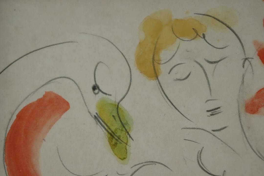 真作保証 井上長三郎 「レダ」 水彩 肉筆 色紙額装 自由美術家協会会員