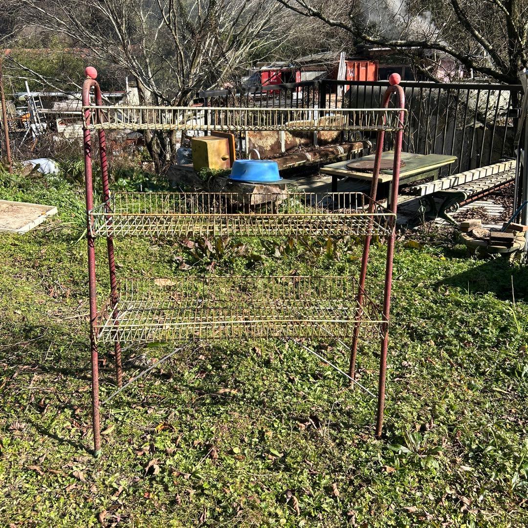 昭和レトロ　アンティーク　シャビー 3段ワイヤーラック 引き取り限定