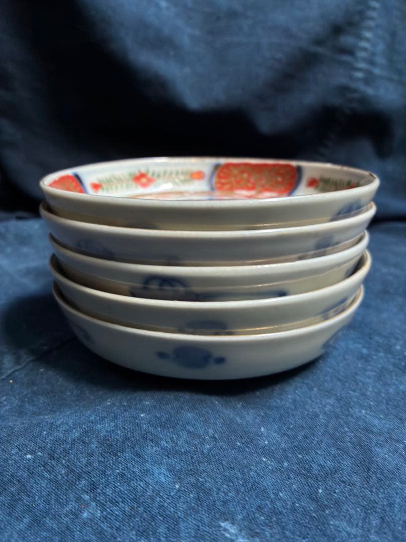 古伊万里　金彩色絵花文様　小皿　5枚　傷無し　明治　直径12.3センチ　取り皿