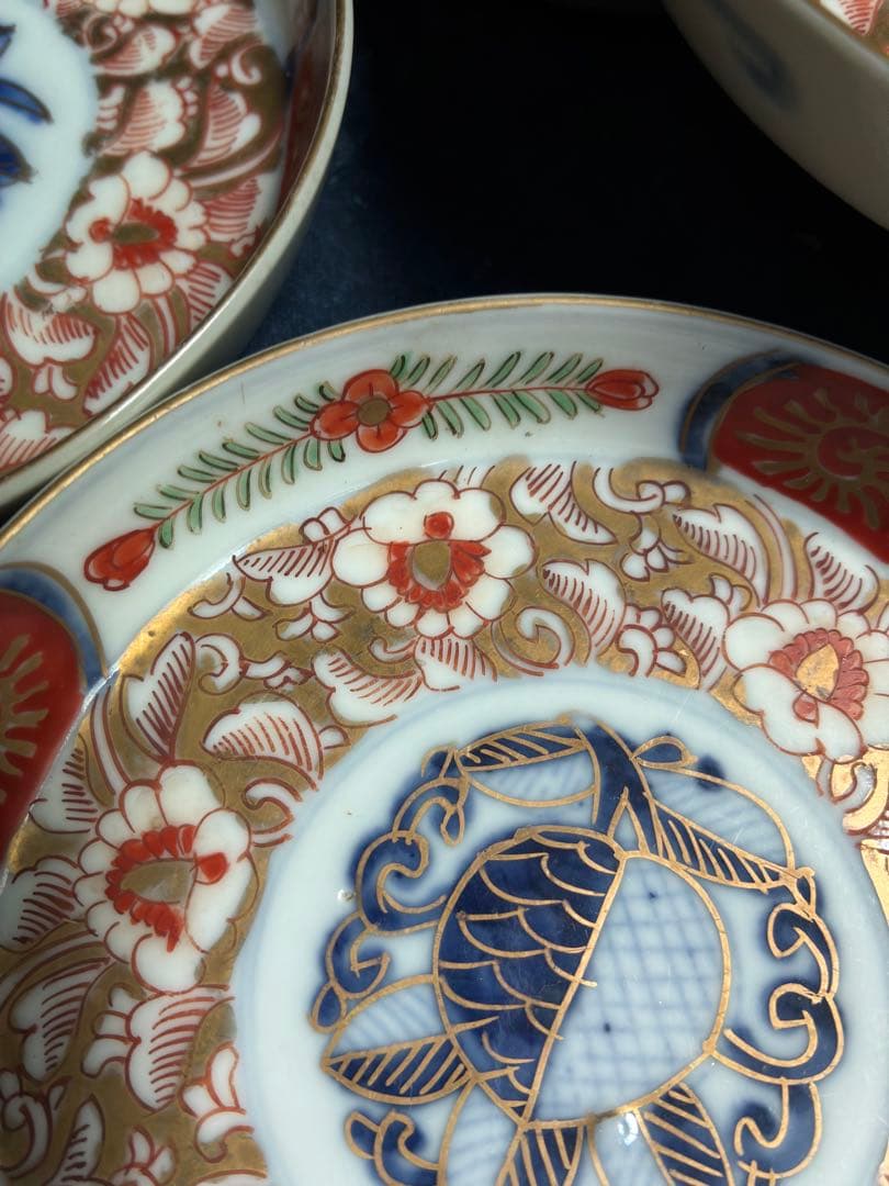 古伊万里　金彩色絵花文様　小皿　5枚　傷無し　明治　直径12.3センチ　取り皿