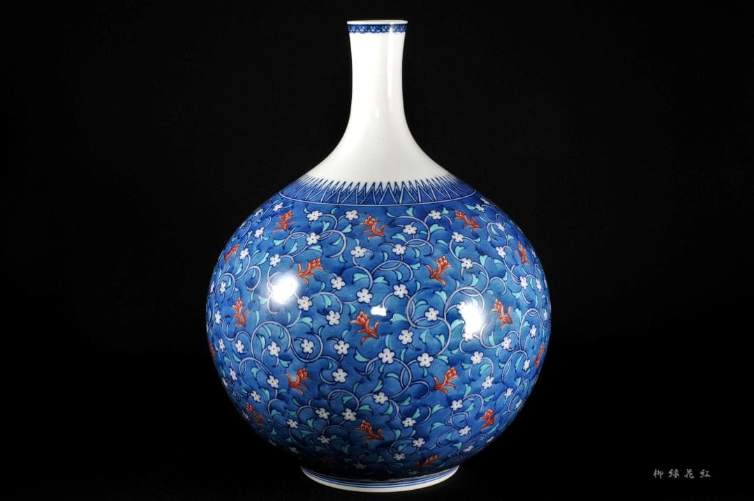 十三代 今泉今右衛門 色鍋島草花更紗文 花瓶 共箱 人間国宝 本人作