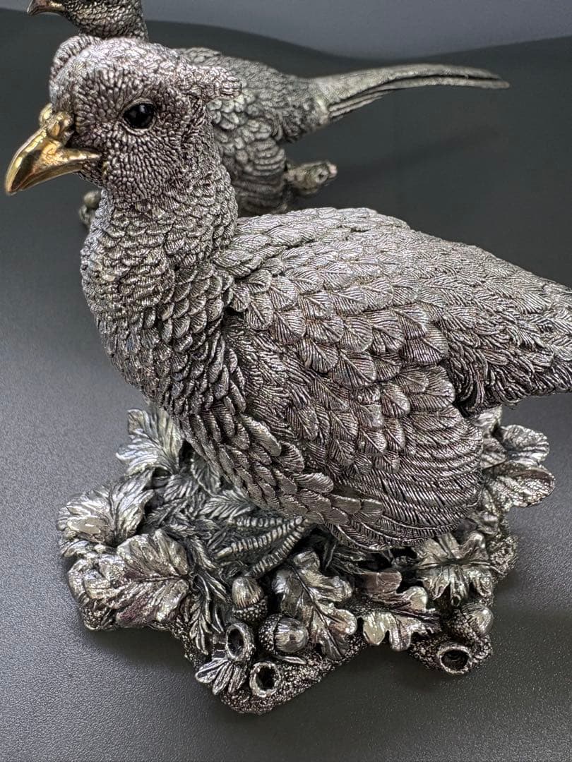 英国カントリーアーティスト社 純銀張彫刻 雄雌2体<No.1444>