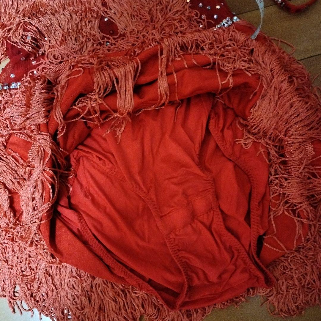 オレンジ色〜赤色 フリンジ社交ダンスドレス　ジュニアにも！