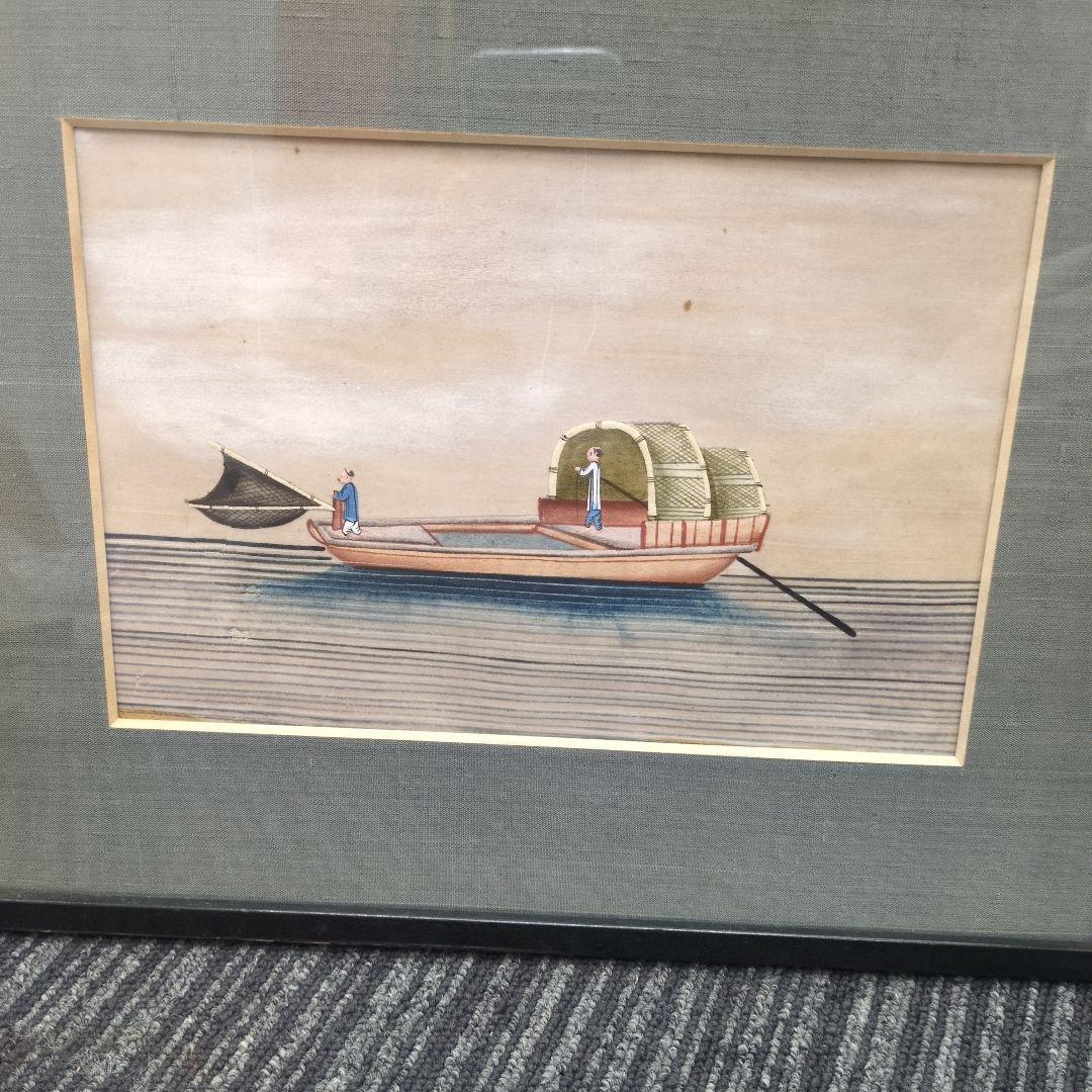古画、漁師と舟の肉筆水彩画です。とても古いものです。日本にはない表現です・１