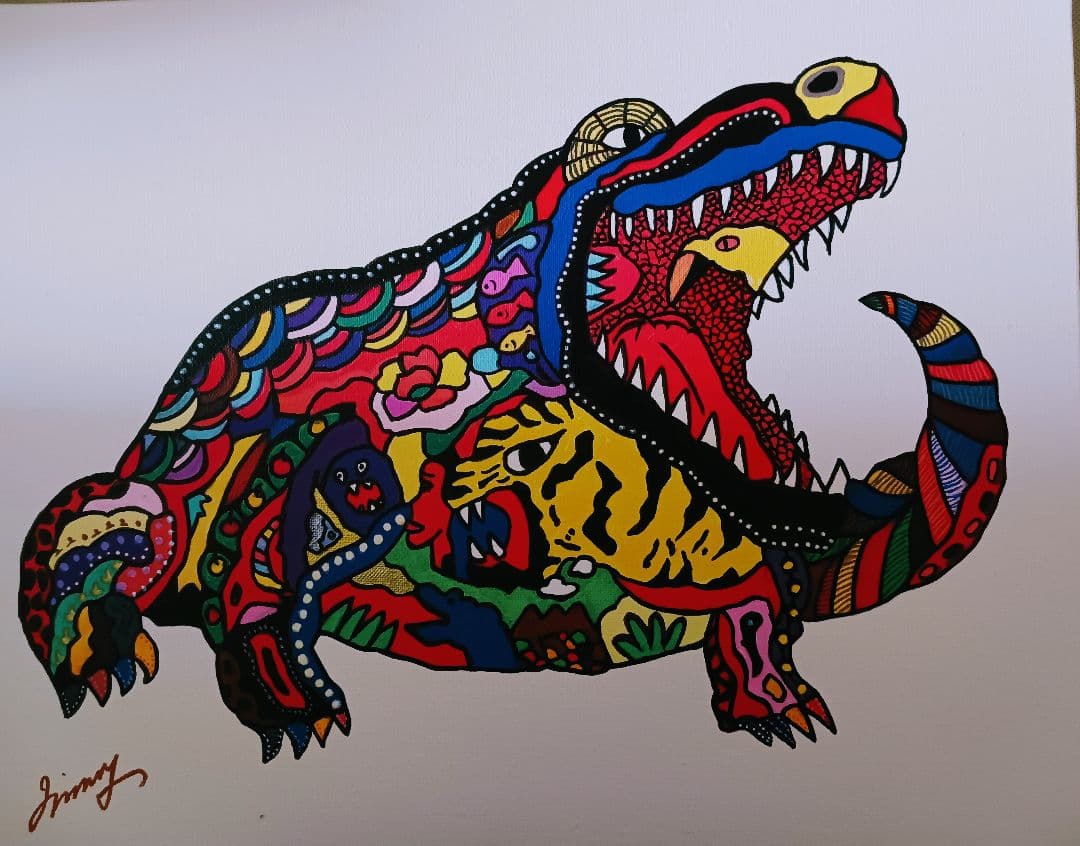 ジミー大西「ワニ」油彩 F6号 肉筆 サインあり